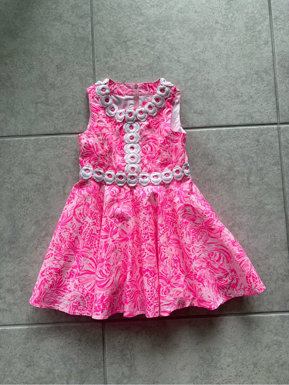 Lilly Pulitzer Hot Pink Floral Fit-and-Flare Dress with White Rope Trim